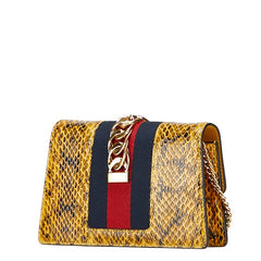 グッチ シルヴィ ミニ パイソン チェーン ショルダーバッグ 494646 イエロー マルチカラー レザー レディース GUCCI 【中古】
