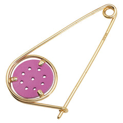 ロエベ メカノピン ブローチ ゴールド パープル メッキ レザー レディース LOEWE 【中古】