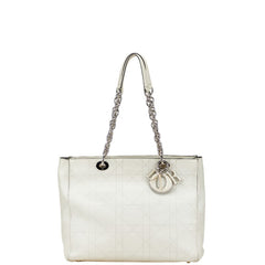 ディオール カナージュ チェーントートバッグ ホワイト シルバー レザー レディース Dior 【中古】