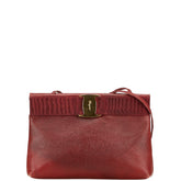 サルヴァトーレフェラガモ ヴァラ リザード型押し ショルダーバッグ ワインレッド レザー レディース Salvatore Ferragamo 【中古】