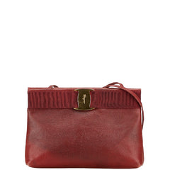 サルヴァトーレフェラガモ ヴァラ リザード型押し ショルダーバッグ ワインレッド レザー レディース Salvatore Ferragamo 【中古】