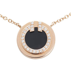 ティファニー T TWO サークル ネックレス ゴールド ブラック K18PG ピンクゴールド オニキス レディース TIFFANY&Co. 【中古】