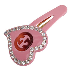 グッチ インターロッキングG ハート ラインストーン ヘアアクセサリー ヘアピン ピンク ブラウン プラスチック レディース GUCCI 【中古】