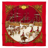 エルメス カレ90 MARINE ET CAVALERIE 海と騎兵隊 スカーフ レッド マルチカラー シルク レディース HERMES 【中古】