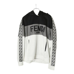フェンディ ロゴ パーカー プルオーバー サイズ:XL ブラック ホワイト ポリエステル コットン メンズ FENDI 【中古】