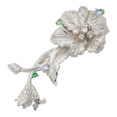 K18WG ホワイトゴールド ダイヤ0.10ct タンザナイト0.12ct ガーネット0.08ct 花 フラワー モチーフ ペンダントトップ ブローチ レディース 【中古】