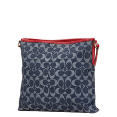 コーチ シグネチャー ショルダーバッグ ブルー レッド デニム レザー レディース COACH 【中古】