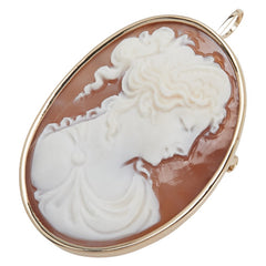 K10YG イエローゴールド シェルカメオ約30×40mm ブローチ ペンダントトップ レディース 【中古】