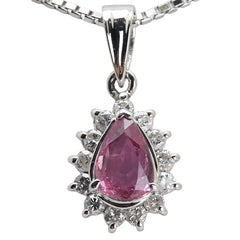 Pt850 プラチナ ピンクサファイア0.77ct ダイヤ0.25ct 雫 モチーフ ペンダントネックレス レディース 【中古】