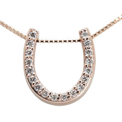 K10PG ピンクゴールド ダイヤ0.25ct ホースシュー 馬蹄 モチーフ ペンダントネックレス レディース 【中古】