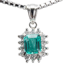 Pt900 プラチナ Pt850 プラチナ エメラルド0.52ct ダイヤ0.17ct ベネチアンチェーン ペンダントネックレス レディース 【中古】
