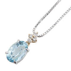 Pt900 プラチナ Pt850 プラチナ K18YG イエローゴールド コンビ アクアマリン4.70ct ダイヤ0.17ct ペンダントネックレス レディース 【中古】