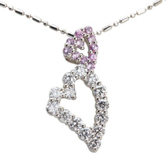 Pt900 プラチナ Pt850 プラチナ ダイヤ0.89ct ピンクサファイア0.25ct ハート モチーフ ペンダントネックレス レディース 【中古】