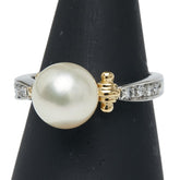 Pt900 プラチナ K18YG イエローゴールド コンビ アコヤパール9.2mm ダイヤ0.11ct リング 指輪 レディース 14号 【中古】