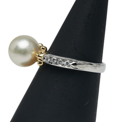 Pt900 プラチナ K18YG イエローゴールド コンビ アコヤパール9.2mm ダイヤ0.11ct リング 指輪 レディース 14号 【中古】