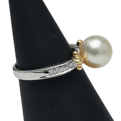 Pt900 プラチナ K18YG イエローゴールド コンビ アコヤパール9.2mm ダイヤ0.11ct リング 指輪 レディース 14号 【中古】