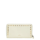 ヴァレンティノ ロックスタッズ ラウンドファスナー 長財布 ホワイト レザー レディース VALENTINO 【中古】