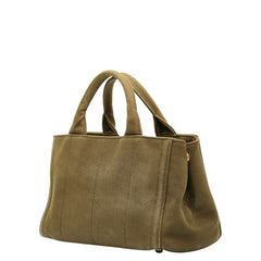 プラダ 三角ロゴプレート カナパ ビジュー スタッズ ハンドバッグ カーキグリーン キャンバス レディース PRADA 【中古】