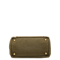 プラダ 三角ロゴプレート カナパ ビジュー スタッズ ハンドバッグ カーキグリーン キャンバス レディース PRADA 【中古】