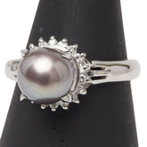 Pt850 プラチナ 黒蝶真珠8mm ダイヤ0.20ct リング 指輪 レディース 11.5号 【中古】