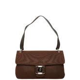 サルヴァトーレフェラガモ ヴァラ ワンショルダーバッグ ハンドバッグ AQ-21 8190 ブラウン キャンバス レザー レディース Salvatore Ferragamo 【中古】