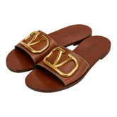 ヴァレンティノ Vロゴ サンダル サイズ:34 1/2 ブラウン ゴールド レザー レディース VALENTINO 【中古】