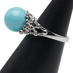 K18WG ホワイトゴールド トルコ石10.3mm ダイヤ0.20ct リング 指輪 レディース 12号 【中古】