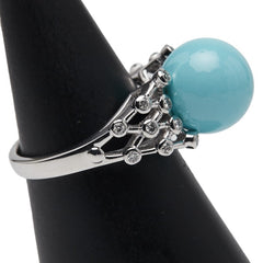 K18WG ホワイトゴールド トルコ石10.3mm ダイヤ0.20ct リング 指輪 レディース 12号 【中古】