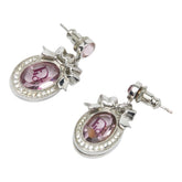 クリスチャンディオール CDロゴ リボン モチーフ ラインストーン ピアス シルバー ピンク メタル レディース Christian Dior 【中古】