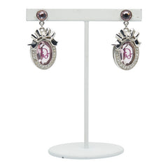 クリスチャンディオール CDロゴ リボン モチーフ ラインストーン ピアス シルバー ピンク メタル レディース Christian Dior 【中古】