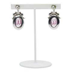 クリスチャンディオール CDロゴ リボン モチーフ ラインストーン ピアス シルバー ピンク メタル レディース Christian Dior 【中古】