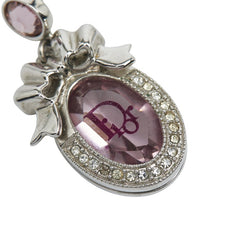 クリスチャンディオール CDロゴ リボン モチーフ ラインストーン ピアス シルバー ピンク メタル レディース Christian Dior 【中古】