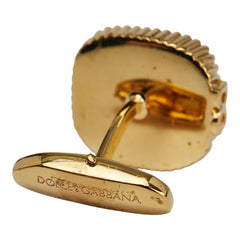 ドルチェアンドガッバーナ クラウン 王冠 レオパード モチーフ スクエア カフス ゴールド ブラウン メッキ レディース DOLCE&GABBANA 【中古】