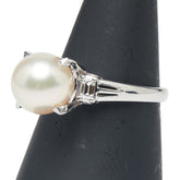 Pt900 プラチナ アコヤパール9.1mm ダイヤ0.164ct リング 指輪 レディース 13.5号 【中古】