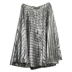 フェンディ × ニッキー・ミナージュ ズッカ プリーツロングスカート サイズ:38 FQ7121 シルバー ブラック ナイロン レディース FENDI 【中古】