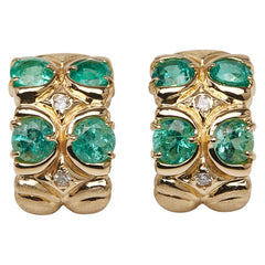 K18YG イエローゴールド エメラルド1.12ct ダイヤ0.04ct ピアス レディース 【中古】