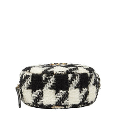 シャネル ココマーク チェーン ショルダーバッグ ブラック ホワイト ツイード レザー レディース CHANEL 【中古】