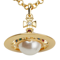 ヴィヴィアンウエストウッド オーブ ラインストーン パール ロングネックレス ゴールド マルチカラー メッキ フェイクパール レディース Vivienne Westwood 【中古】