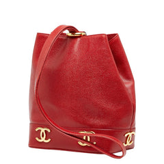 シャネル トリプルココマーク ワンショルダーバッグ レッド キャビアスキン レディース CHANEL 【中古】