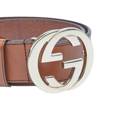 グッチ インターロッキングG ベルト サイズ:85 34 114876 ブラウン レザー レディース GUCCI 【中古】