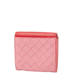 ボッテガヴェネタ イントレチャート 二つ折り財布 577841 レッド ピンク レザー レディース BOTTEGAVENETA 【中古】
