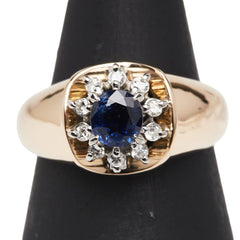 K18YG イエローゴールド Pt900 プラチナ コンビ サファイア0.46ct ダイヤ0.10ct リング 指輪 レディース 8号 【中古】