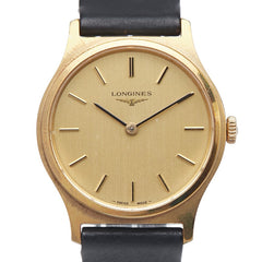 ロンジン 腕時計 手巻き ゴールド文字盤 ステンレススチール レザー レディース LONGINES 【中古】