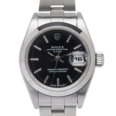 ロレックス オイスターパーペチュアル 腕時計 69160 自動巻き ブラック文字盤 ステンレススチール レディース ROLEX 【中古】