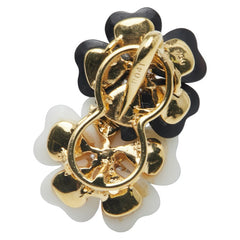 K18YG イエローゴールド ダイヤ0.41ct オニキス カルセドニー フラワー 花 モチーフ ペンダントトップ レディース 【中古】