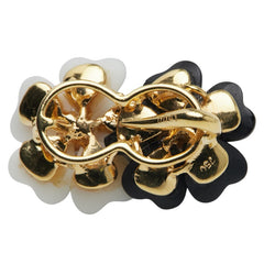 K18YG イエローゴールド ダイヤ0.41ct オニキス カルセドニー フラワー 花 モチーフ ペンダントトップ レディース 【中古】