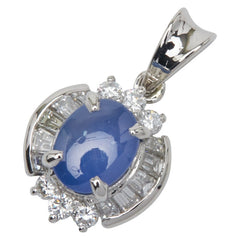 Pt850 プラチナ スターサファイア1.97ct ダイヤ0.59ct ペンダントトップ レディース 【中古】