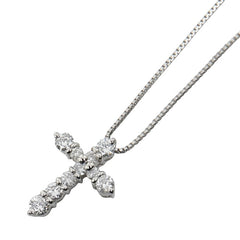 Pt950 プラチナ Pt850 プラチナ ダイヤ0.26ct クロス 十字架 モチーフ ベネチアンチェーン ネックレス レディース 【中古】