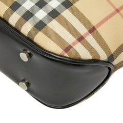 バーバリー ノバチェック ハンドバッグ トートバッグ ベージュ ブラック PVC レザー レディース BURBERRY 【中古】