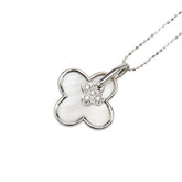 ノーブランド K18WG ホワイトゴールド ダイヤ0.04ct クローバーモチーフ ペンダントネックレス レディース no brand 【中古】